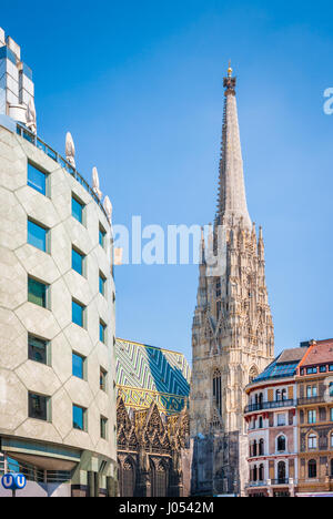 Beautiful view of the historic city center of Vienna with famous Saint Stephen's Cathedral and historic architecture on a sunny day in summer, Austria Stock Photo