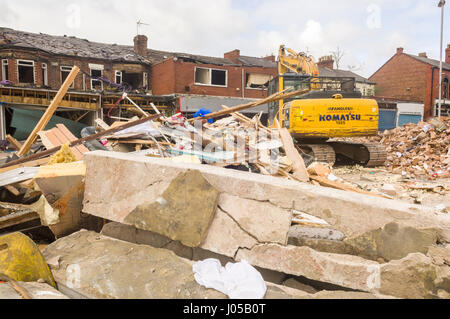 New Ferry, Wirral, UK. 10th April, 2017. The scene of the recent massive gas explosion has now been handed over from Merseyside Police to WIrral Borough Council.  The cleanup operation commences and, for the first time, residents and business owners are being allowed into the area to retrieve belongings, of which a great many clothes and personal effects are strewn across the scene.  The damage is so great, that a lot of the buildings will need to be demolished and rebuilt. © Paul Warburton Stock Photo