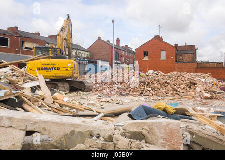 New Ferry, Wirral, UK. 10th April, 2017. The scene of the recent massive gas explosion has now been handed over from Merseyside Police to WIrral Borough Council.  The cleanup operation commences and, for the first time, residents and business owners are being allowed into the area to retrieve belongings, of which a great many clothes and personal effects are strewn across the scene.  The damage is so great, that a lot of the buildings will need to be demolished and rebuilt. © Paul Warburton Stock Photo