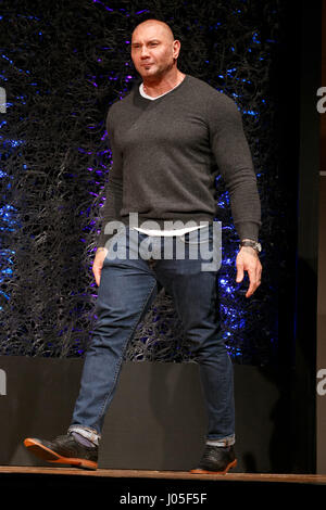 Tokyo, Japan. 11th April, 2017. Actor Dave Bautista attends a press conference for their film Guardians of the Galaxy Vol. 2 on April 11, 2017, Tokyo, Japan. The cast members attended a press conference the day after kicking off the Galaxy Carpet Event's world tour in Tokyo. The film will be released on May 12 in Japan. Credit: Rodrigo Reyes Marin/AFLO/Alamy Live News Stock Photo