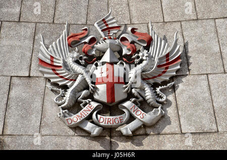 The City of London Motto, Domine Dirige Nos (Lord Direct us) on the west entrance of Guildhall in the City of London Stock Photo