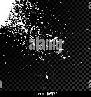 Acrylic white explosion paint splatter. Small drops, spots isolated on grey transparent background. Spray stains abstract background, art vector illus Stock Vector