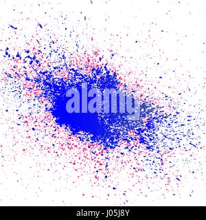 Colorful acrylic explosion paint splatter vector. Small drops, spots of color isolated on white background. Neon spray stains abstract background carn Stock Vector