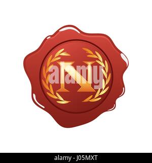 Red wax seal with monogram N isolated on white background Stock Vector