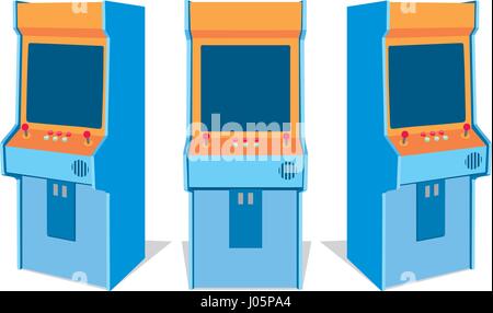 Set of old arcade game machines from different sides. Isolated vector illustration Stock Vector
