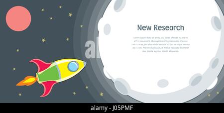Rocket in mission of research and explore new planet concept. Business start up background. Vector illustration Stock Vector