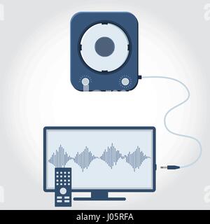 Television with speaker unplugged. Sound wave symbol showing on monitor. Flat design. Stock Vector