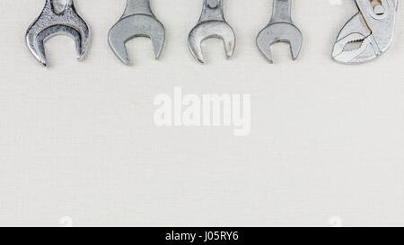 Group of wrenches heads. Wrenches in several different sizes on white background Stock Photo