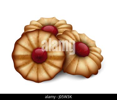 Buttery cookies with red jam isolated on white background Stock Vector