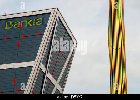 The Leaning Towers, La Puerta de Europa known as Torres KIO at Paseo de la Castellana, Madrid, Spain. Stock Photo