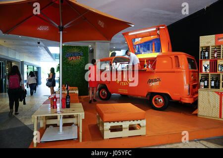 Antara Polanco shopping mall in the wealthy Polanco neighborhood of Mexico City, Mexico. Aperol stand in the mall. Stock Photo