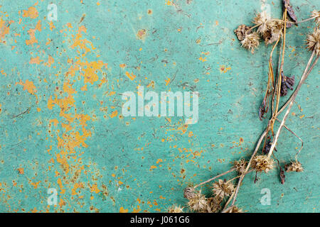 Shabby metal texture painted with blue color with thorn on it Stock Photo