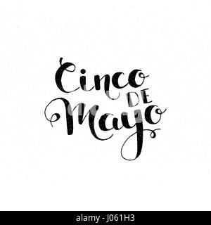 Cinco de Mayo handwritten lettering. Modern vector hand drawn calligraphy with grunge overlay texture over white background Stock Vector
