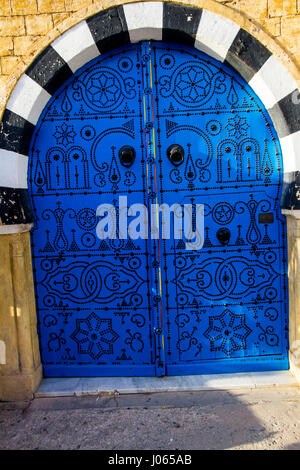 A blue doorway in Sidi Bou Said, Tunis, Tunisia. Stock Photo