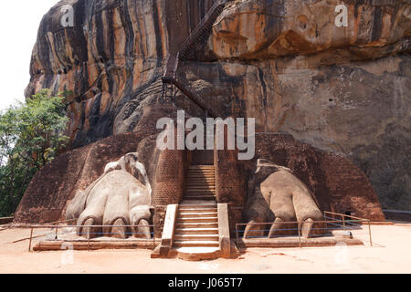 Lion paws pathway on Sigiriya rock, Sri Lanka, horizontal view Stock Photo