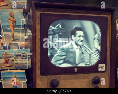 Vintage TV with Lonnie Donegan TV show playing Stock Photo