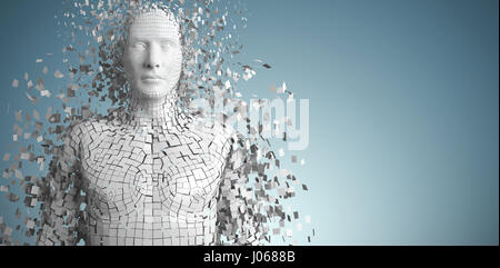 Close-up of pixelated gray 3d man against grey vignette Stock Photo