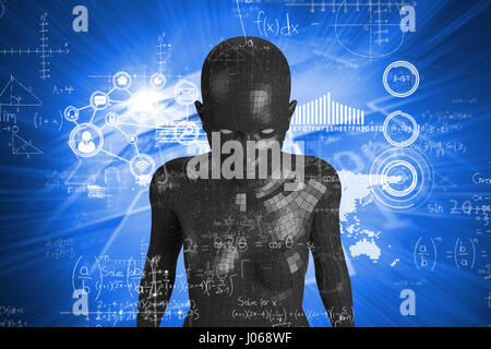 Maths over black background against composite image of technology interface Stock Photo