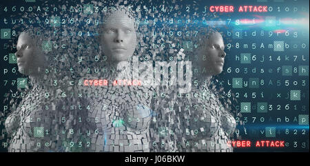Digital image of gray pixelated woman against virus background Stock Photo