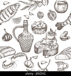 Mediterranean cuisine seamless pattern. Stock Vector