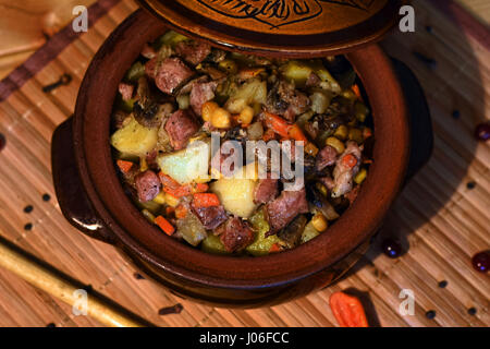 Roast 'Kirsani' with mushrooms and beans, Rostov-on-Don, Russia, April 6, 2017 Stock Photo