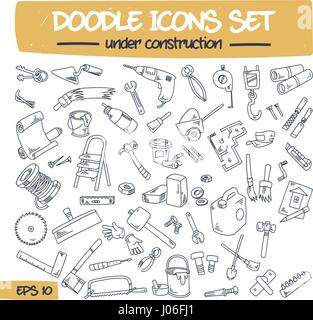 Doodle Icons Set - Under Construction. Stock Vector
