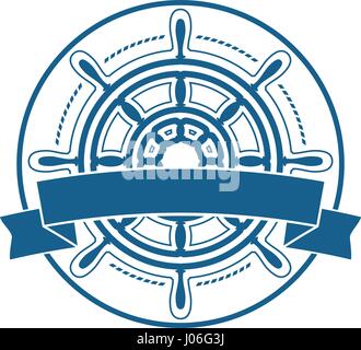 Ship steering wheel emblem with banner Stock Vector