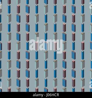 City seamless pattern. Isometric buildings 3d low poly. Vector illustration. Stock Vector