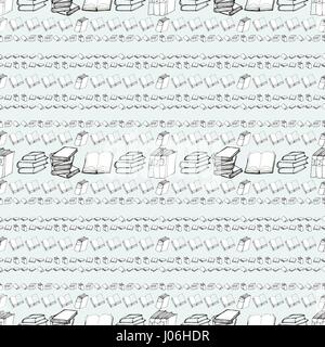Seamless vector doodle pattern with books. Library hand drawn sketchy background. Reading and education concept. Stock Vector