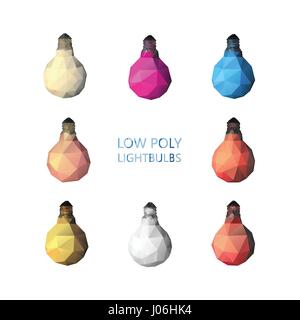 Low poly light bulbs set. Stock Vector