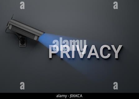 data protection technology privacy concept with surveillance camera on a wall pointing towards the word privacy copyspace available Stock Photo