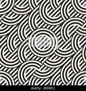 Seamless monochrome waving pattern. Abstract stripy background. Vector irregular round stripes design. Stock Vector