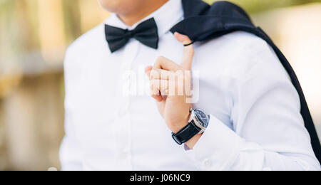 The bow tie. Close the frame. Male chin with bow tie Stock Photo