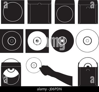 Set of different compact discs and cases isolated on white Stock Vector