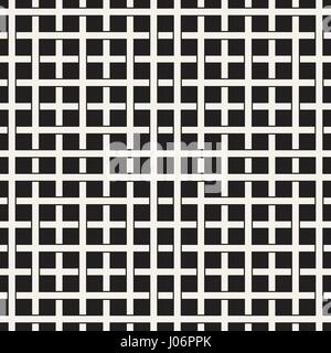 Weave Seamless Pattern. Braiding Background of Intersecting Stripes Lattice. Black and White Geometric Vector Illustration. Stock Vector