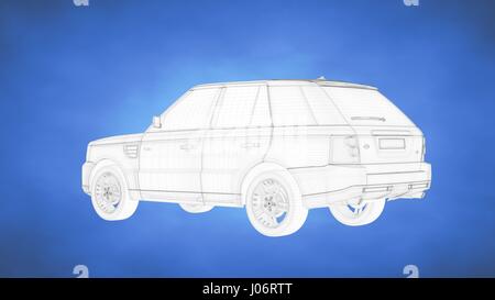 outlined 3d rendering of a car inside a blue studio Stock Photo - Alamy