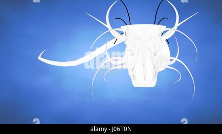 outlined 3d rendering of a monster inside a blue studio Stock Photo