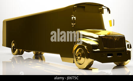 golden 3d rendering of a school bus inside a studio Stock Photo