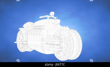 outlined 3d rendering of an auto mobile inside a blue studio Stock Photo