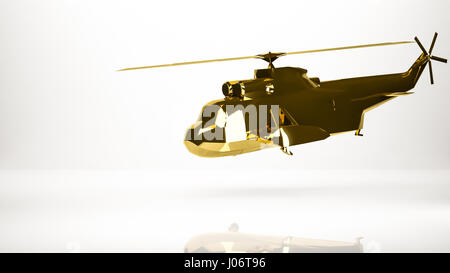 golden 3d rendering of a helicopter inside a studio Stock Photo