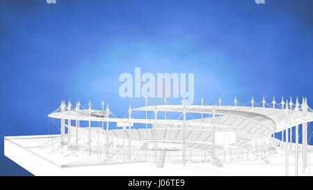 outlined 3d rendering of a stadium inside a blue studio Stock Photo