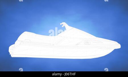 outlined 3d rendering of a jetski inside a blue studio Stock Photo