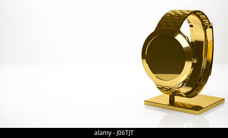 golden 3d rendering of a hand watch inside a studio Stock Photo