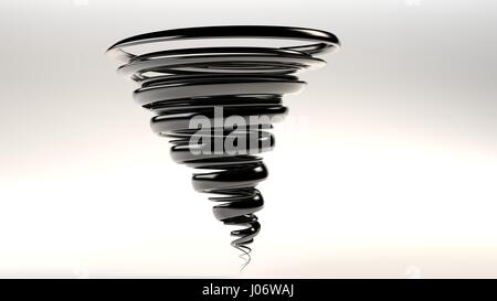Black 3d rendering of a tornado on a white stage background with reflection Stock Photo