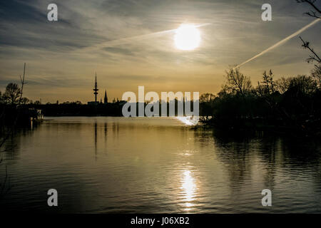 wonderful sunset in hamburg Stock Photo