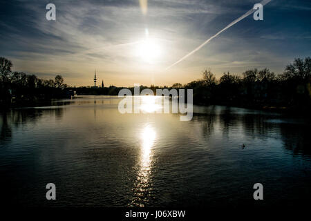 wonderful sunset in hamburg Stock Photo