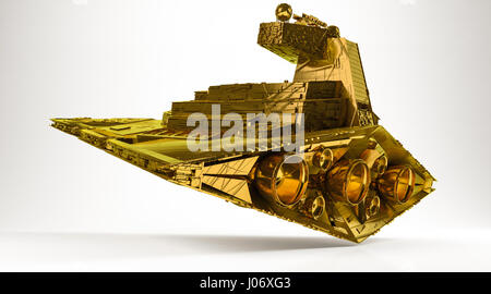 golden 3d rendering of a spaceship isolated on white Stock Photo
