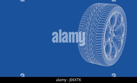 3d rendering of an outlined wheel Stock Photo