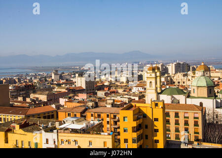 An overview of Cagliari from the Bastion of Saint Remy.  Calgiari, Sardinia, Italy. Stock Photo