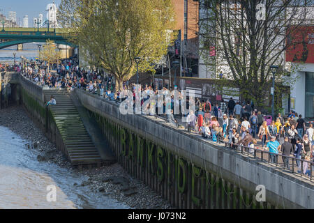 Visitors enjoying the spring weather at Bankside on April 8th 2017 in London, UK Stock Photo
